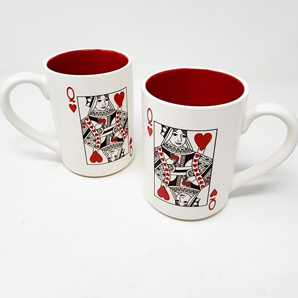 Hallmark Red and White Ceramic Queen Playing‎ Card Mugs